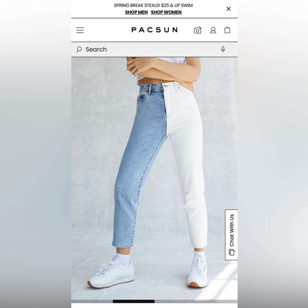 PacSun Women's Two-Tone High-Rise Ankle Jeans - Light Blue & White